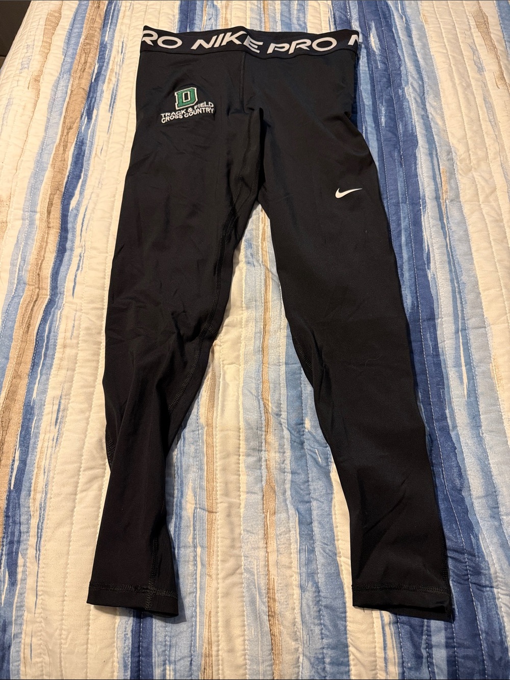 Nike Black Youth Pro Compression Leggings with Green Track Logo